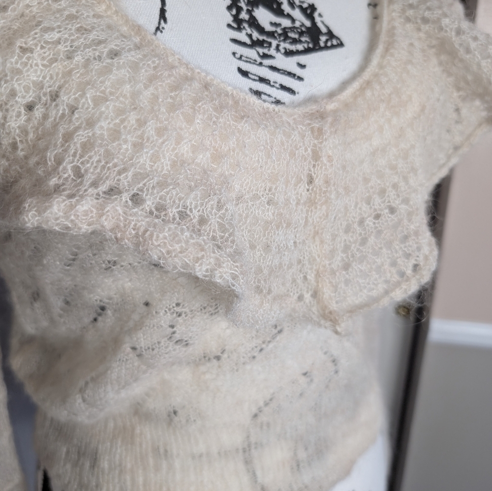Free People Cream Ruffled Off-the-Shoulder Knit Sweater - Picture 3 of 8